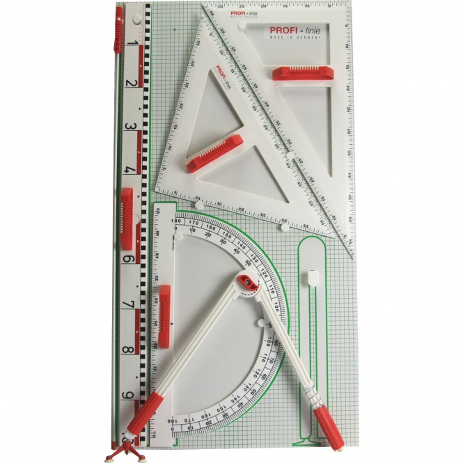 Gerätetafel-Satz mit magnetischen Geräten, mit Dezimeterlineal, Zirkel, Winkelmesser, 